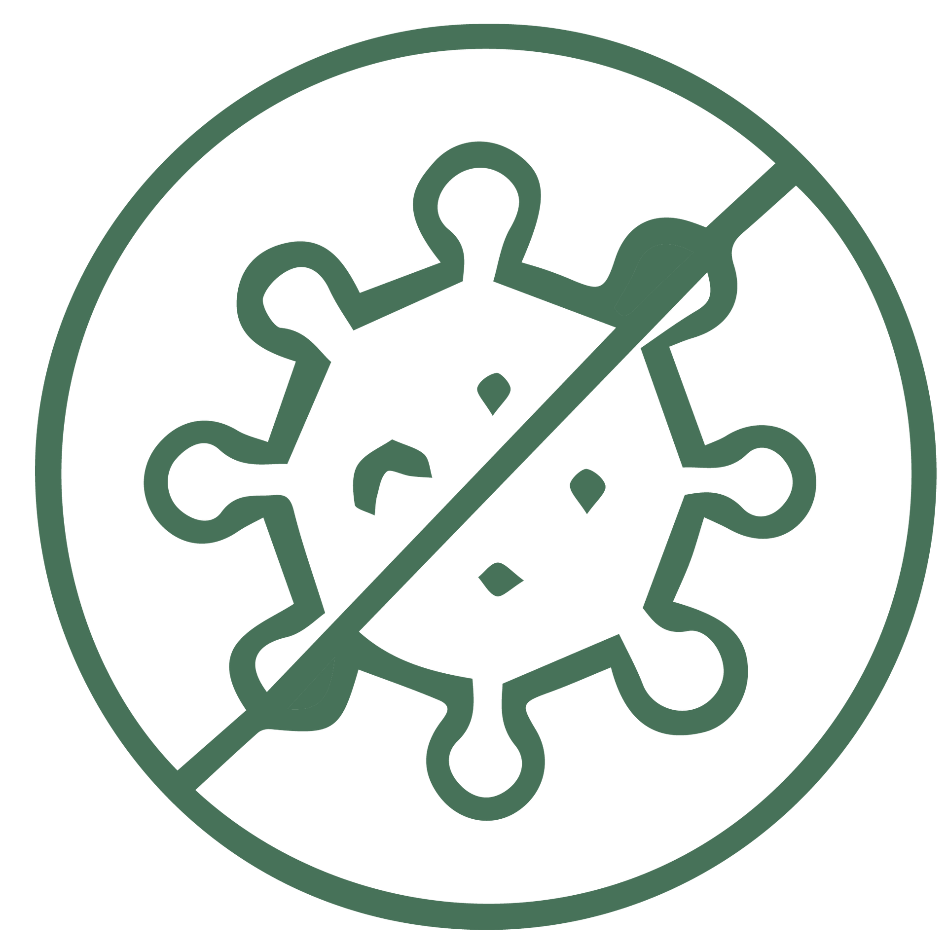 Círculo verde con un símbolo de virus tachado.