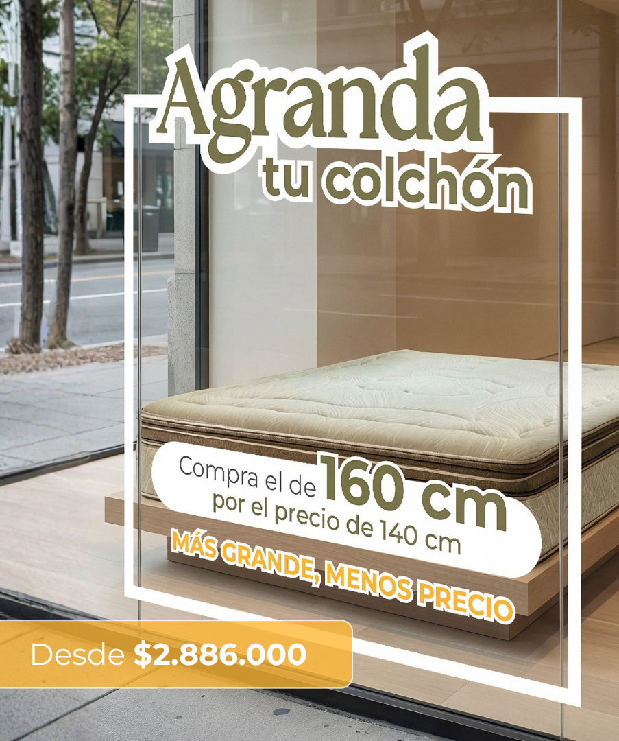 Anuncio de un colchón. Ofrece un colchón de 160 cm por el precio de uno de 140 cm.