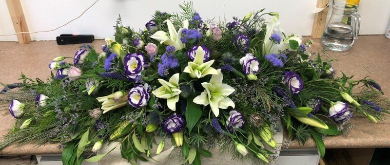 Purple & White Mix Flowers — Funeral Flower Arrangements in Kunda Park, QLD