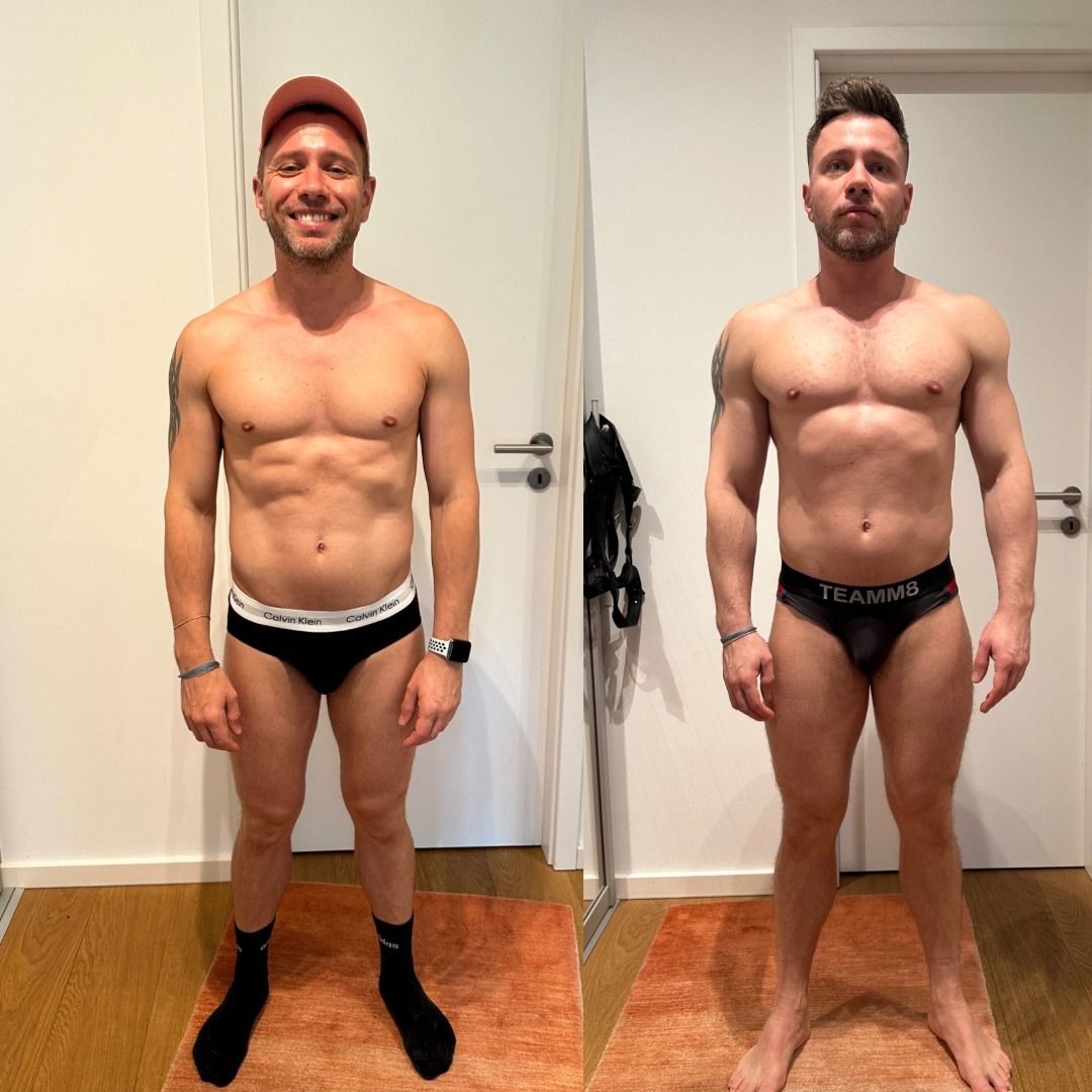 Picture showing progress of a client who trained and lost weight and gained muscles with the manuxtrain workout program. 