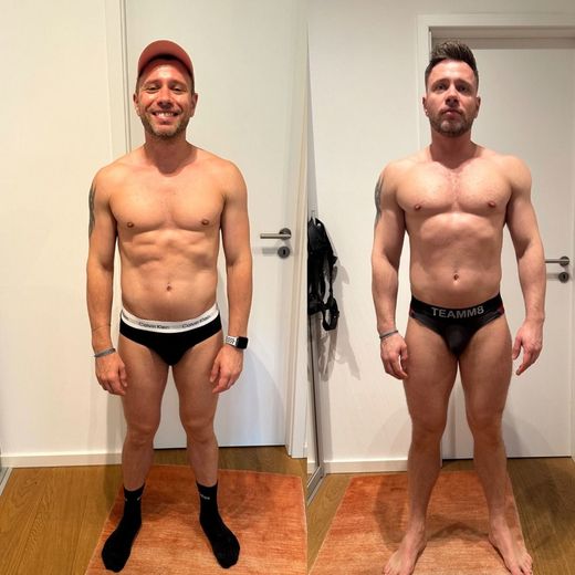 Picture showing progress of a client who trained and lost weight and gained muscles with the manuxtrain workout program. 