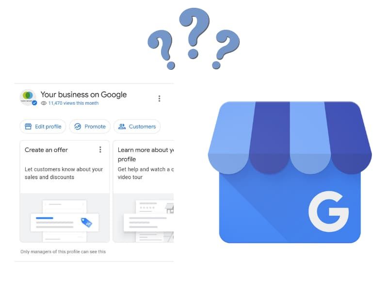 Google Business Profile screenshot, storefront icon with question marks above.