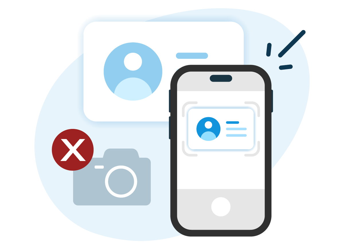 Phone scanning an ID card, camera icon with red 