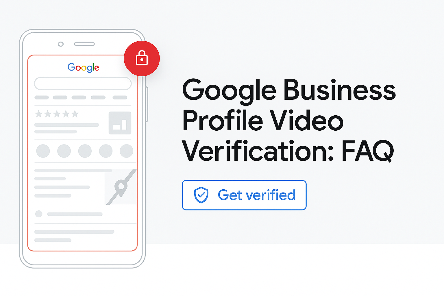 A smartphone with a Google Business Profile displayed, lock icon, and text 