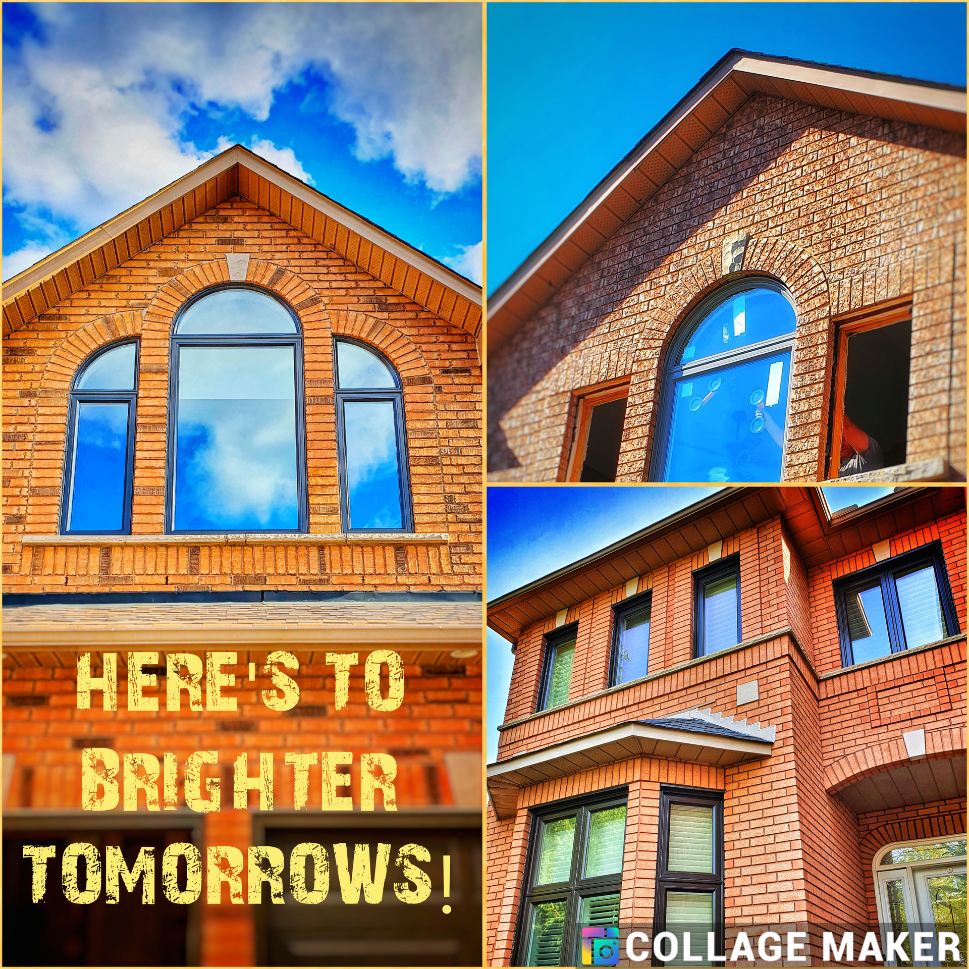 a collage of pictures of a brick house 