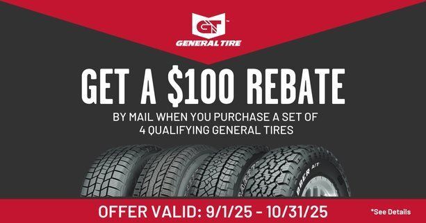 General Tire Rebate: Get $100 by mail when buying 4 qualifying tires | Western Tire & Auto of Centreville
