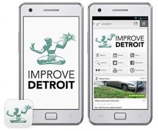 Android phone with Improve Detroit on screen