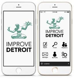 Apple phone with Improve Detroit logo on screen