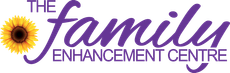 Logo for The Family Enhancement Centre: celebrating 20 years with a purple banner and sunflower.