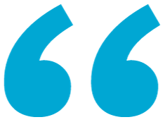 A pair of blue quotation marks on a white background.