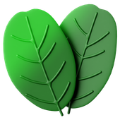 Two stylized, 3D green leaves with raised veins on a plain white background.