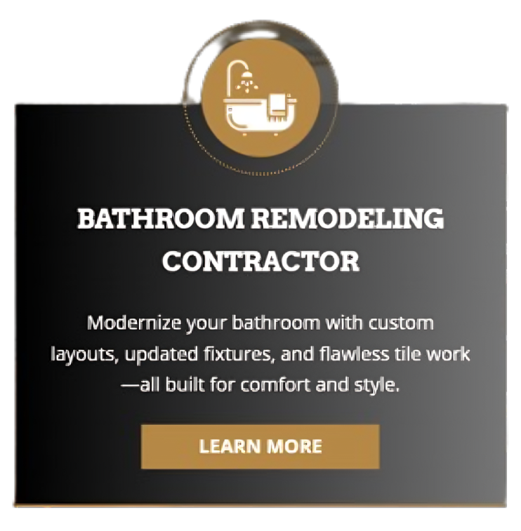 Bathroom remodeling advertisement with a shower icon, text describing services, and a 'Learn More' button.