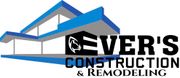 The logo for ever 's construction and remodeling shows a house with a blue roof.