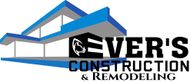 The logo for ever 's construction and remodeling shows a house with a blue roof.