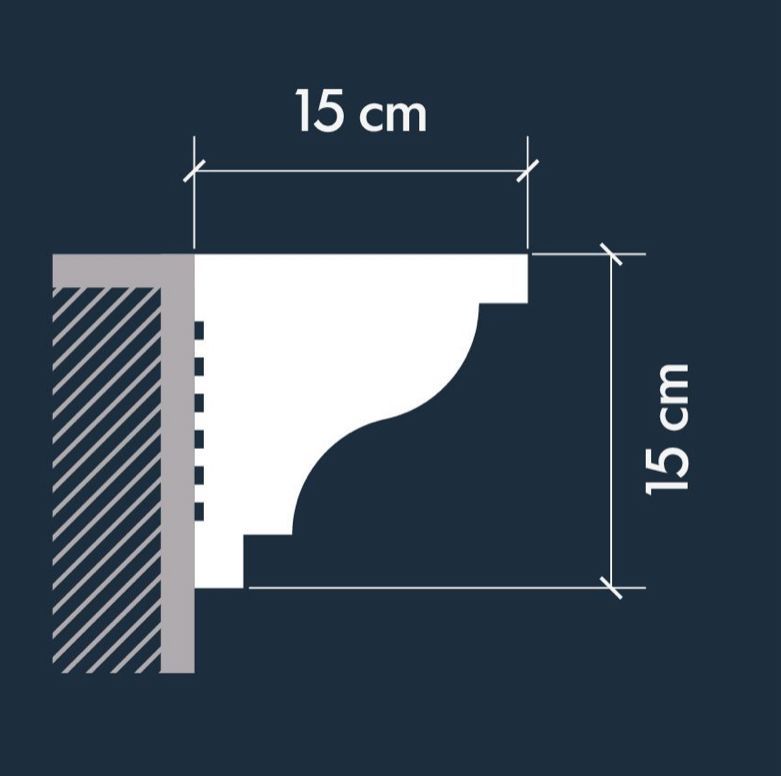 Moldura de corona decorativa blanca, vista de cerca.