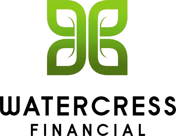 Watercress Financial logo: Green leaf design, black text.