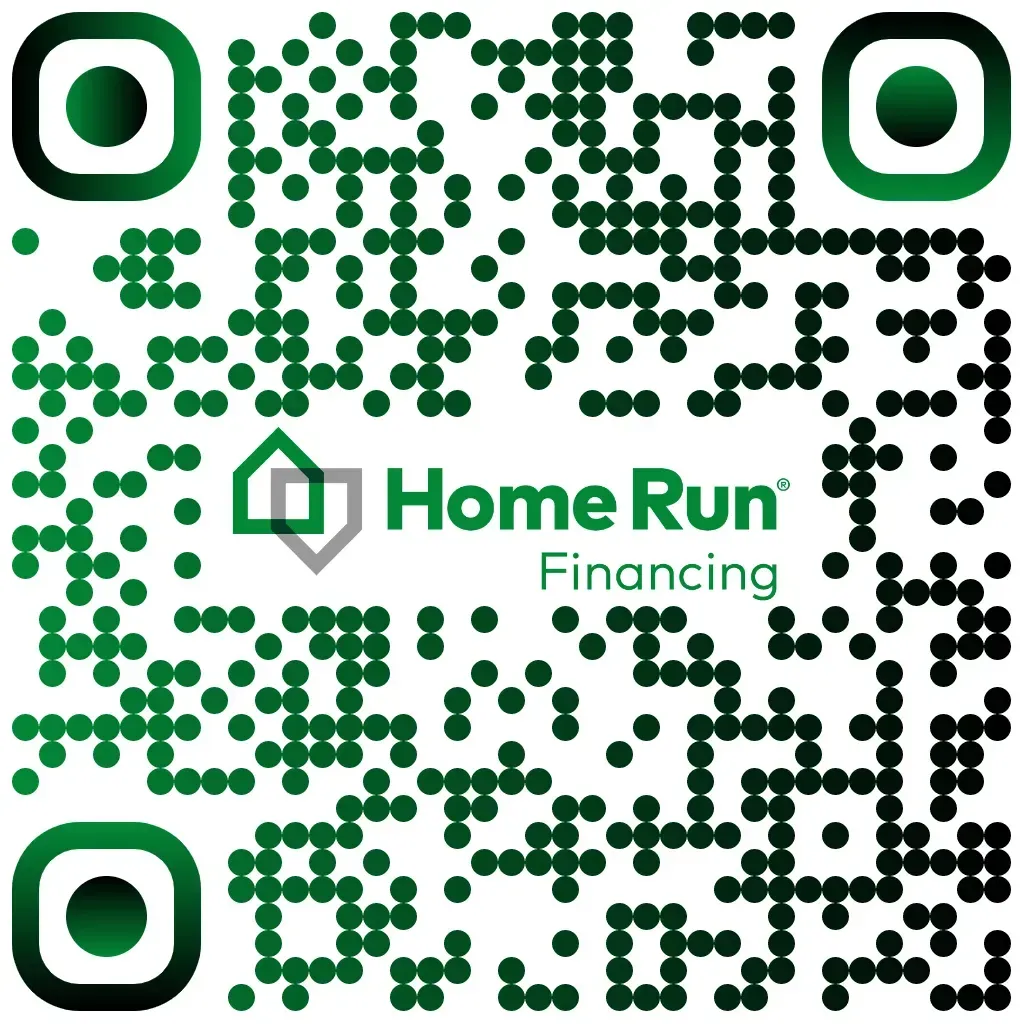 QR code for Home Run Financing, in green and black with logo.