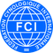 Logo blu della FCI all'interno di un cerchio, raffigurante un globo e la scritta 