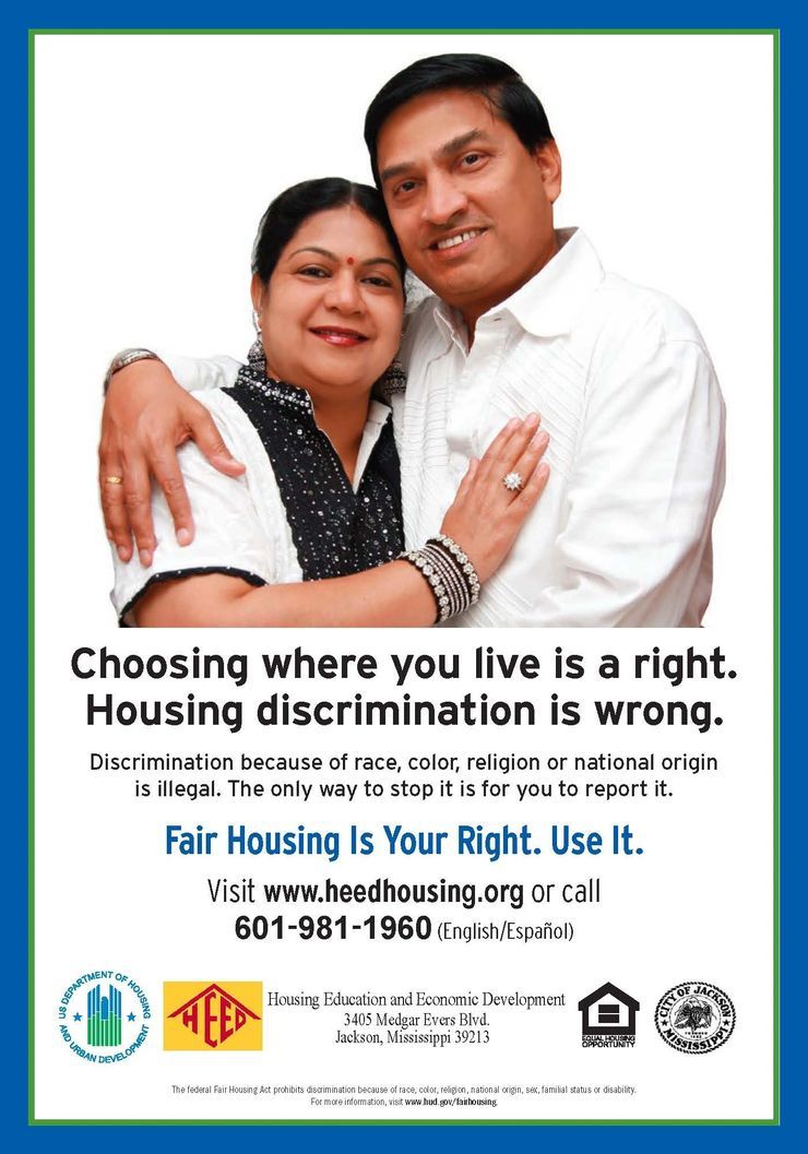 A poster that says choosing where you live is a right housing discrimination is wrong