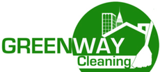 A green logo for greenway cleaning with a broom