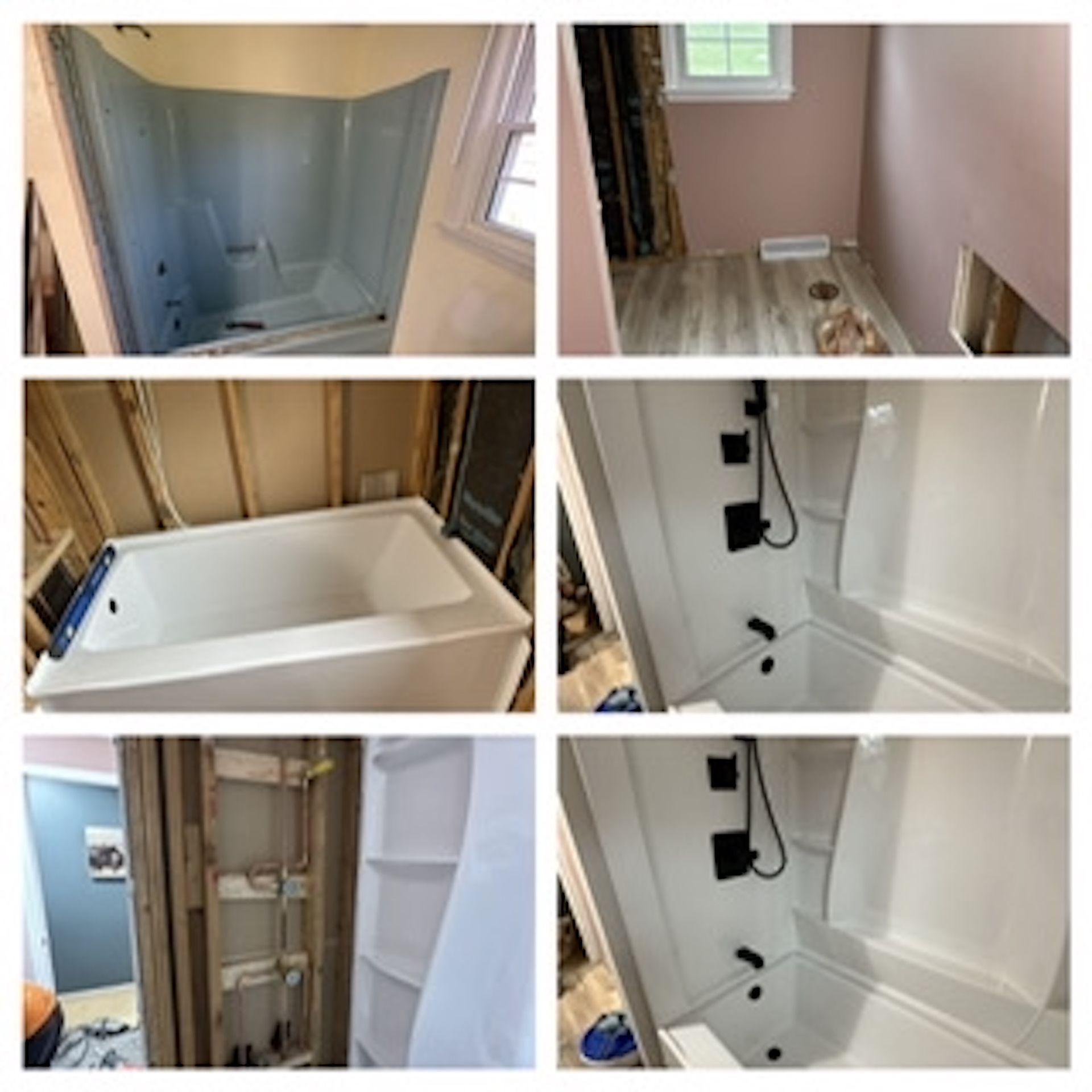A collage of pictures of a bathroom being remodeled