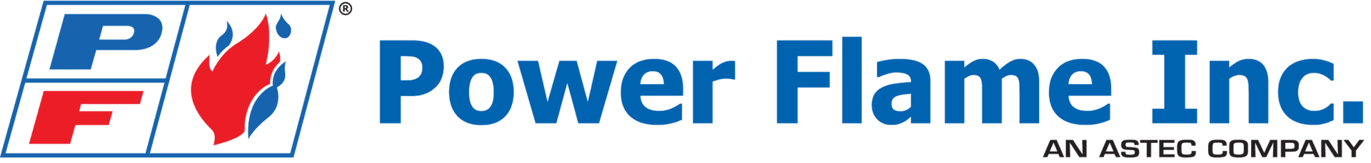 Logo for Power Flame Inc. with a stylized flame icon and company name in blue text.
