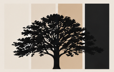 Village Square Tree Icon with Color Blocks behind it