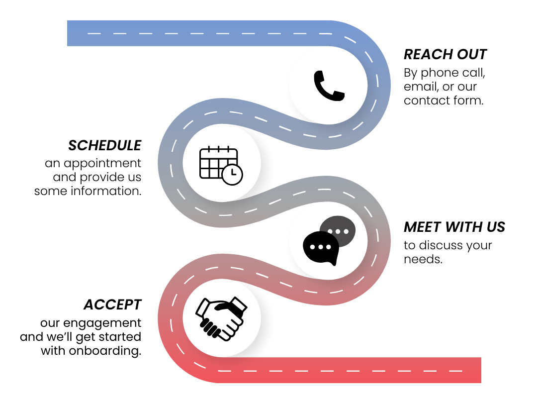 A road with a schedule , accept , reach out , and meet with us.