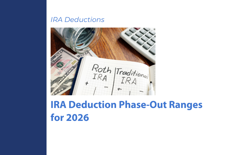 IRA deductions graphic with money, calculator, and Roth/Traditional IRA notes.