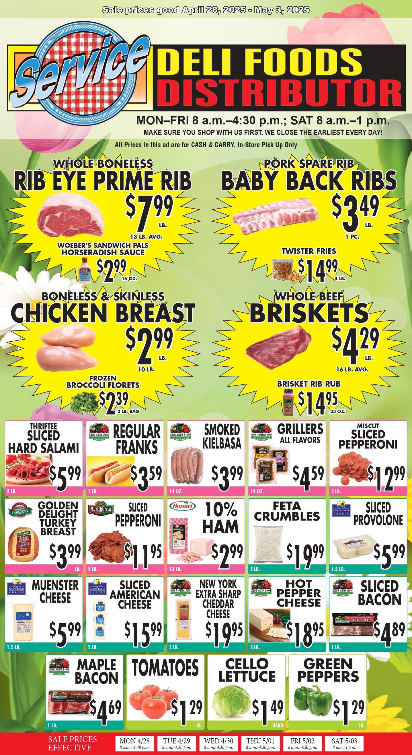 A flyer for a deli foods distributor shows a variety of foods for sale.| Johnstown, New York | Service Deli Foods Distributor
