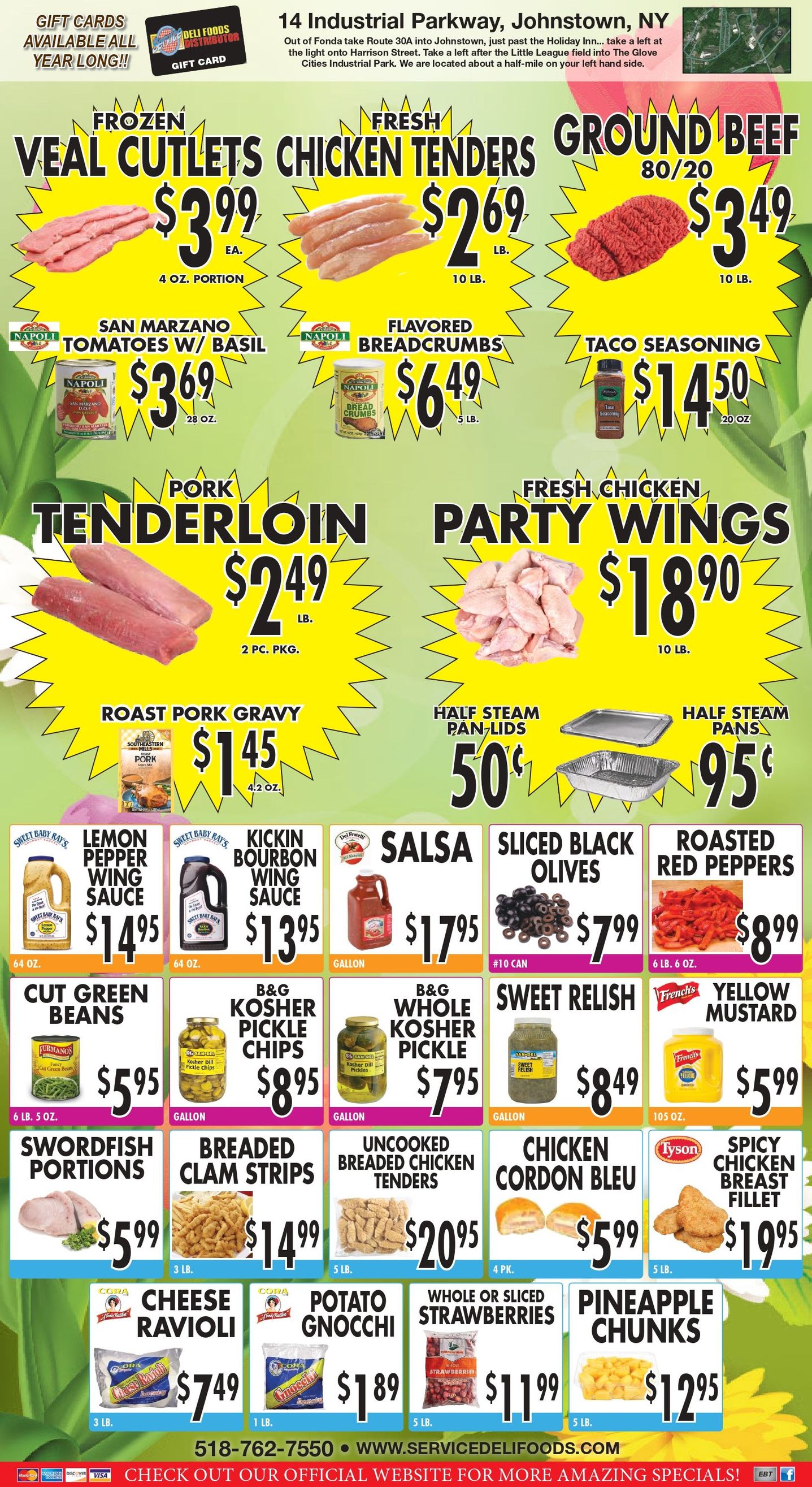 A flyer for a grocery store advertising pork ribs and clams. | Johnstown, New York | Service Deli Foods Distributor