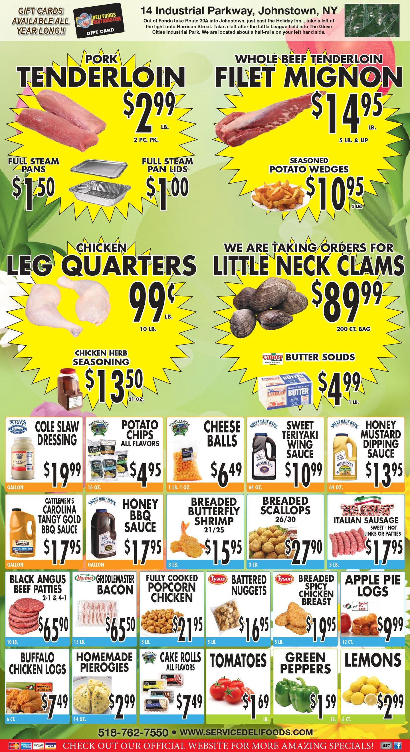 A flyer for a deli foods distributor shows a variety of foods for sale.| Johnstown, New York | Service Deli Foods Distributor