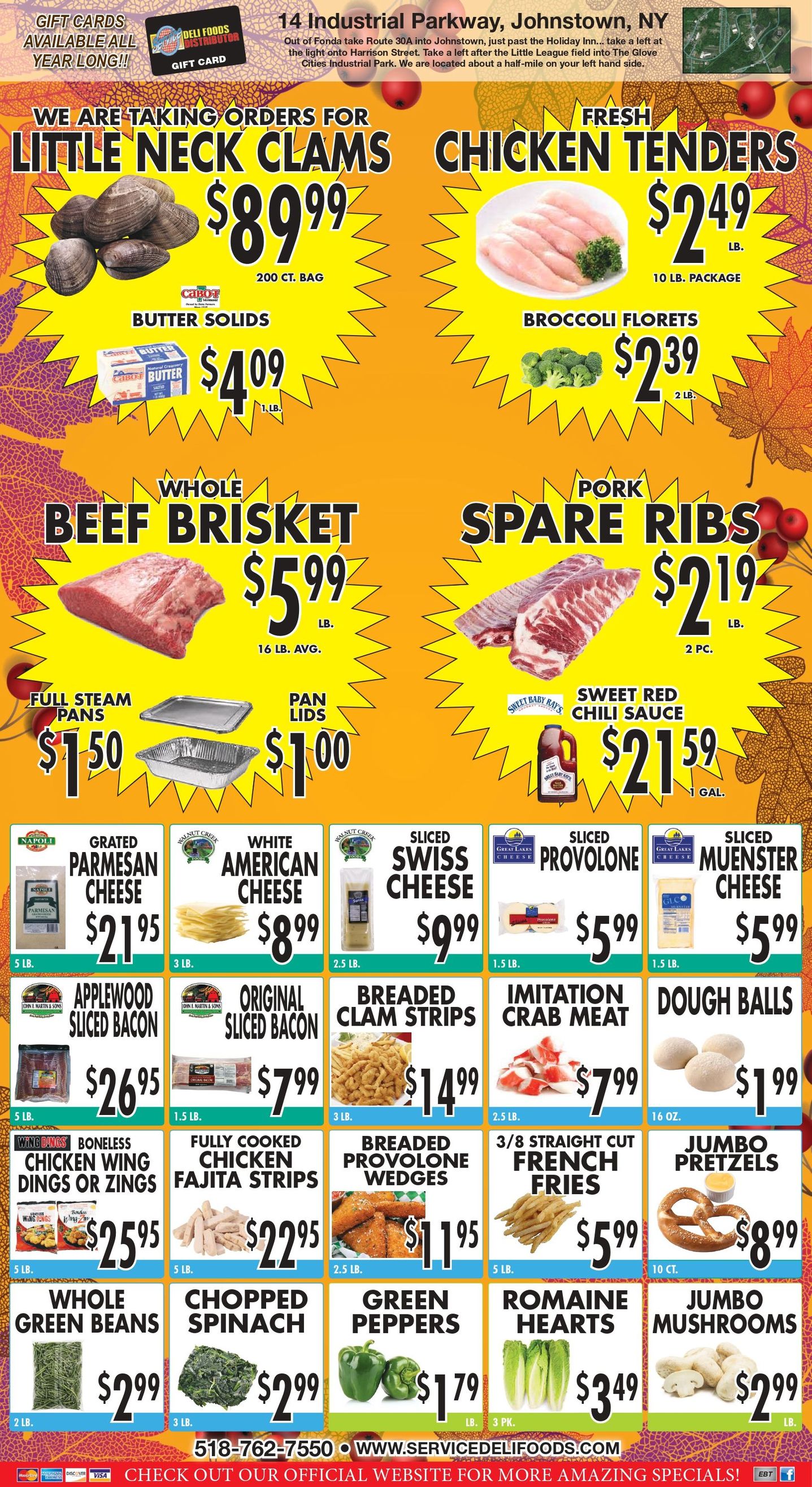 A flyer for a deli foods distributor shows a variety of foods for sale.| Johnstown, New York | Service Deli Foods Distributor