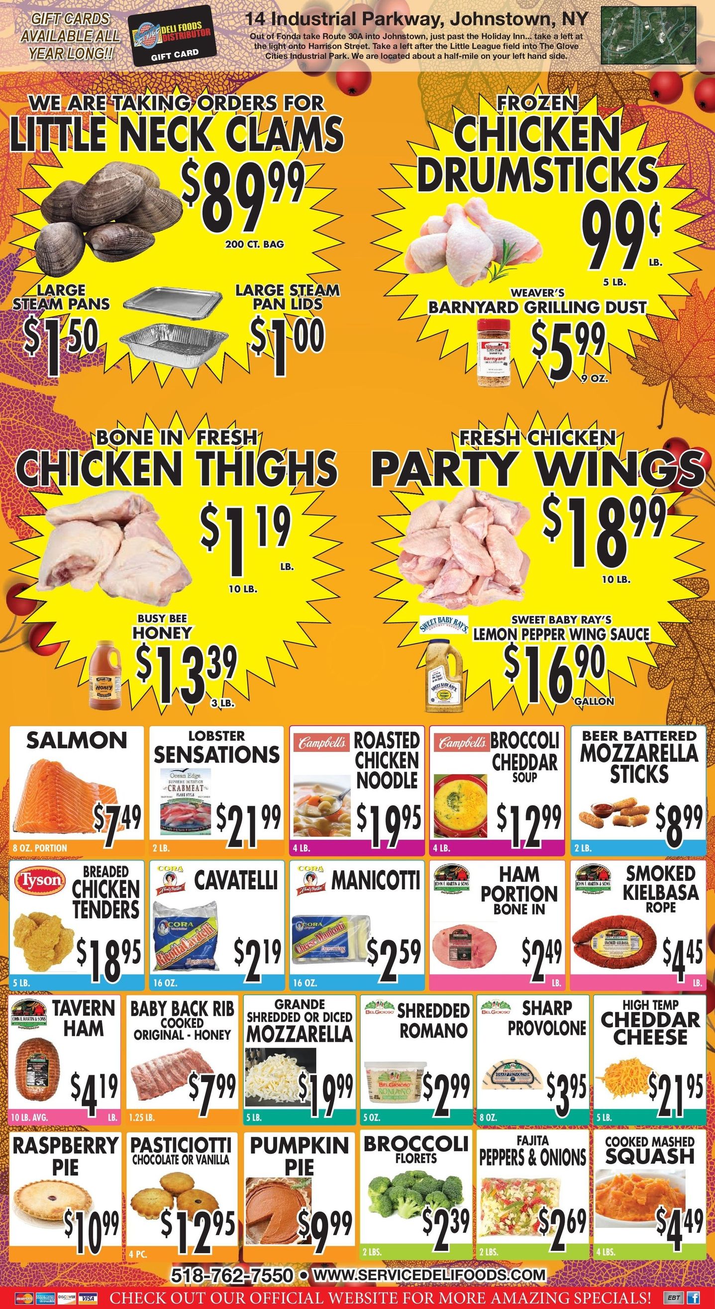 Grocery store ad: clams, wings, pork butt & ribs, sauces, salsa, and prepared foods like chicken. Grocery store ad: clams, wings, pork butt & ribs, sauces, salsa, and prepared foods like chicken.