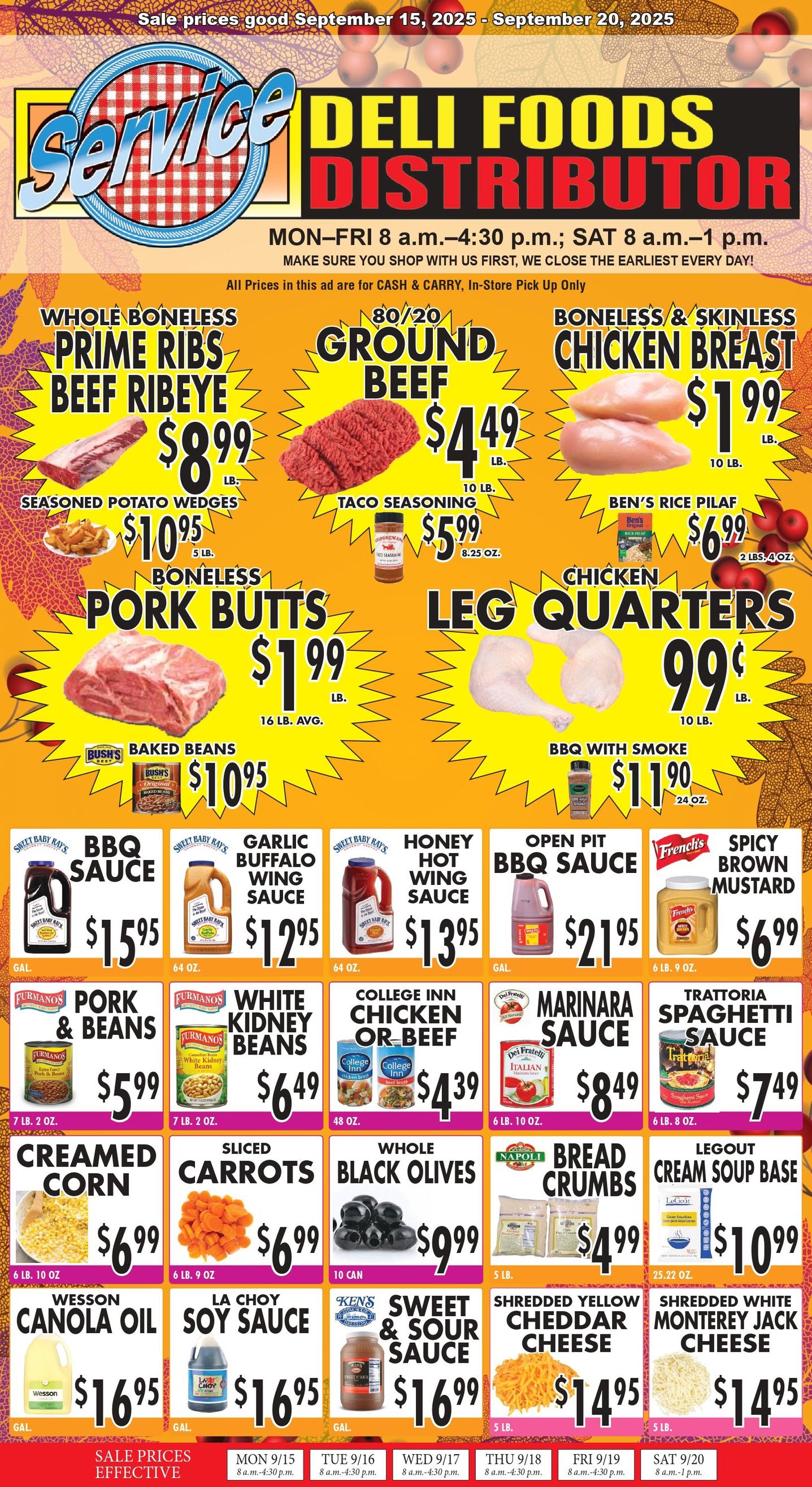 A flyer for a grocery store advertising pork ribs and clams. | Johnstown, New York | Service Deli Foods Distributor