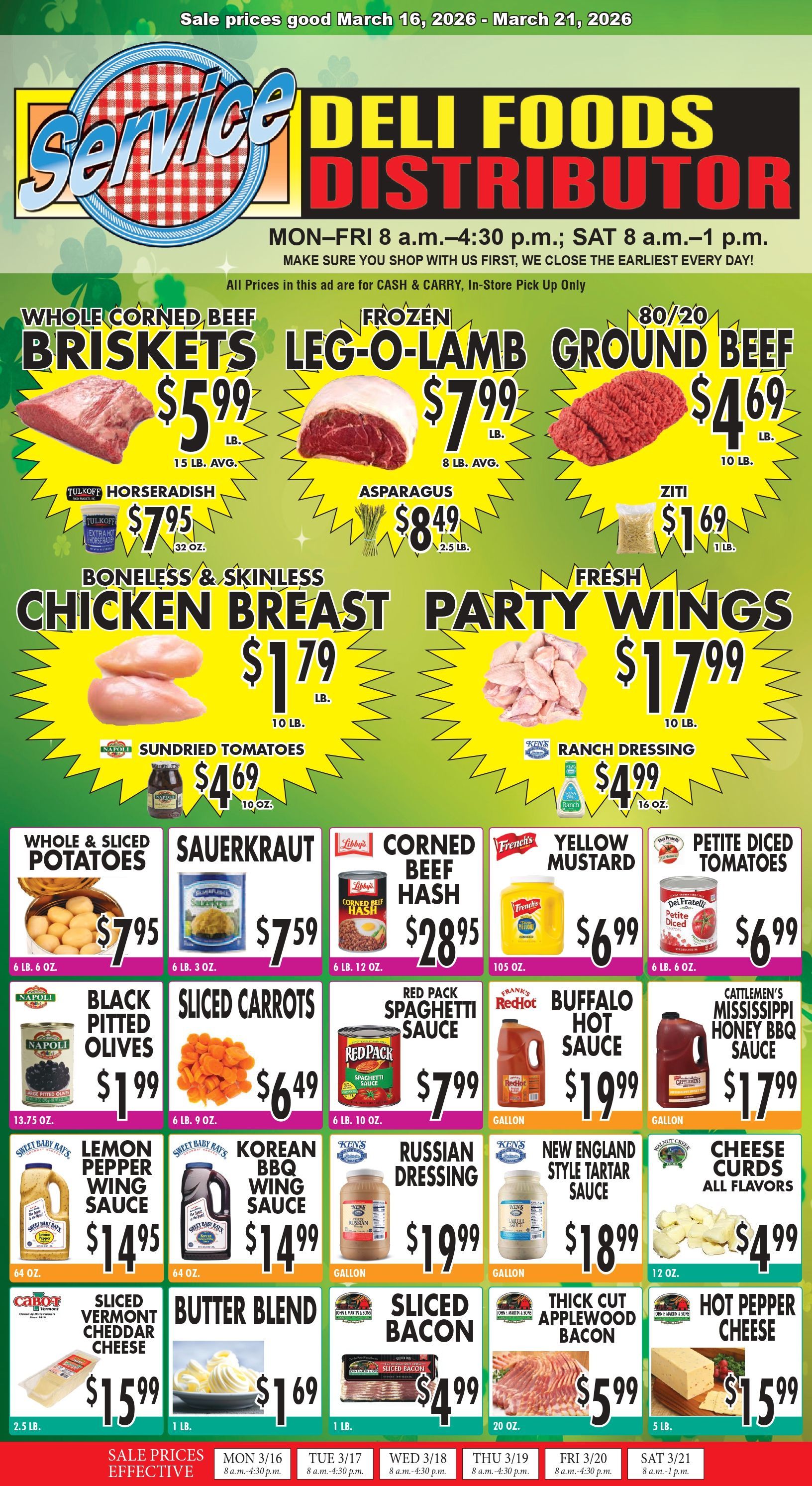 Grocery store deli foods sign with ground beef, chicken breast, pork loins, tenders, and beef brisket prices. Grocery store deli foods sign with ground beef, chicken breast, pork loins, tenders, and beef brisket prices.
