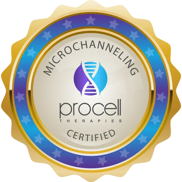 A badge that says Microchanneling Procell Therapies Certified