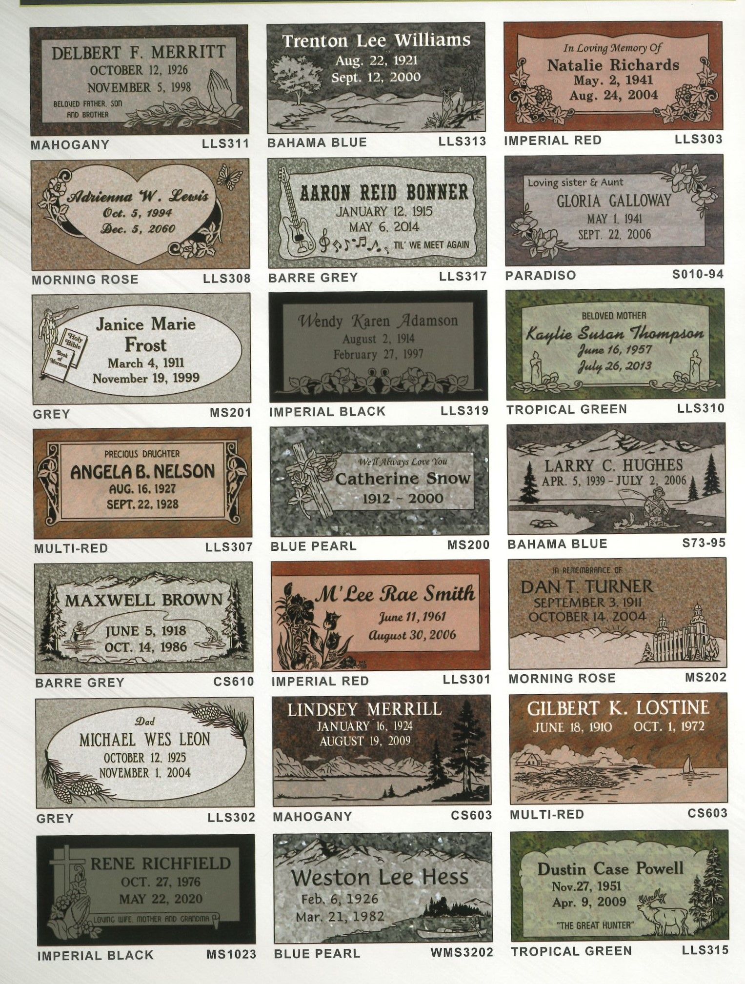 A bunch of grave cards with one that says ' matthew brown ' on it