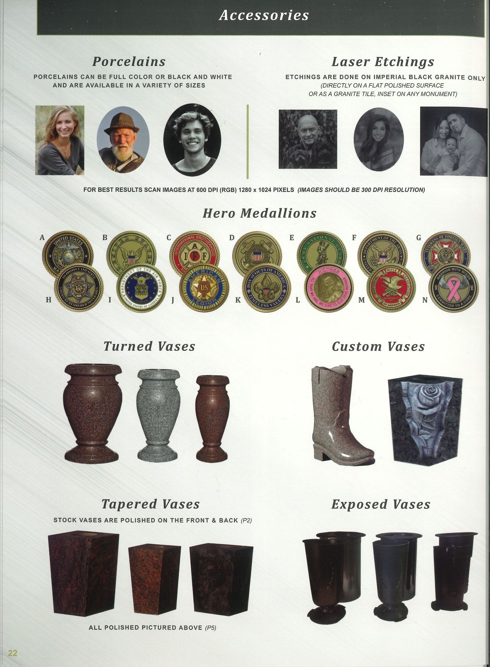 A display of various vases and plaques including one that says ' porcelain ' on it