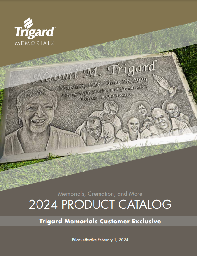 The cover of the 2024 product catalog for trigard memorials customer exclusive.