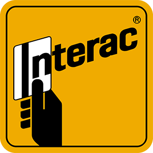 a yellow sign that says interac on it