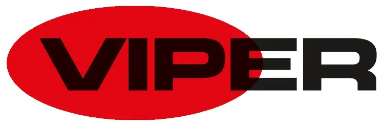 Logo with the word VIPER in black, overlaid on a red oval.