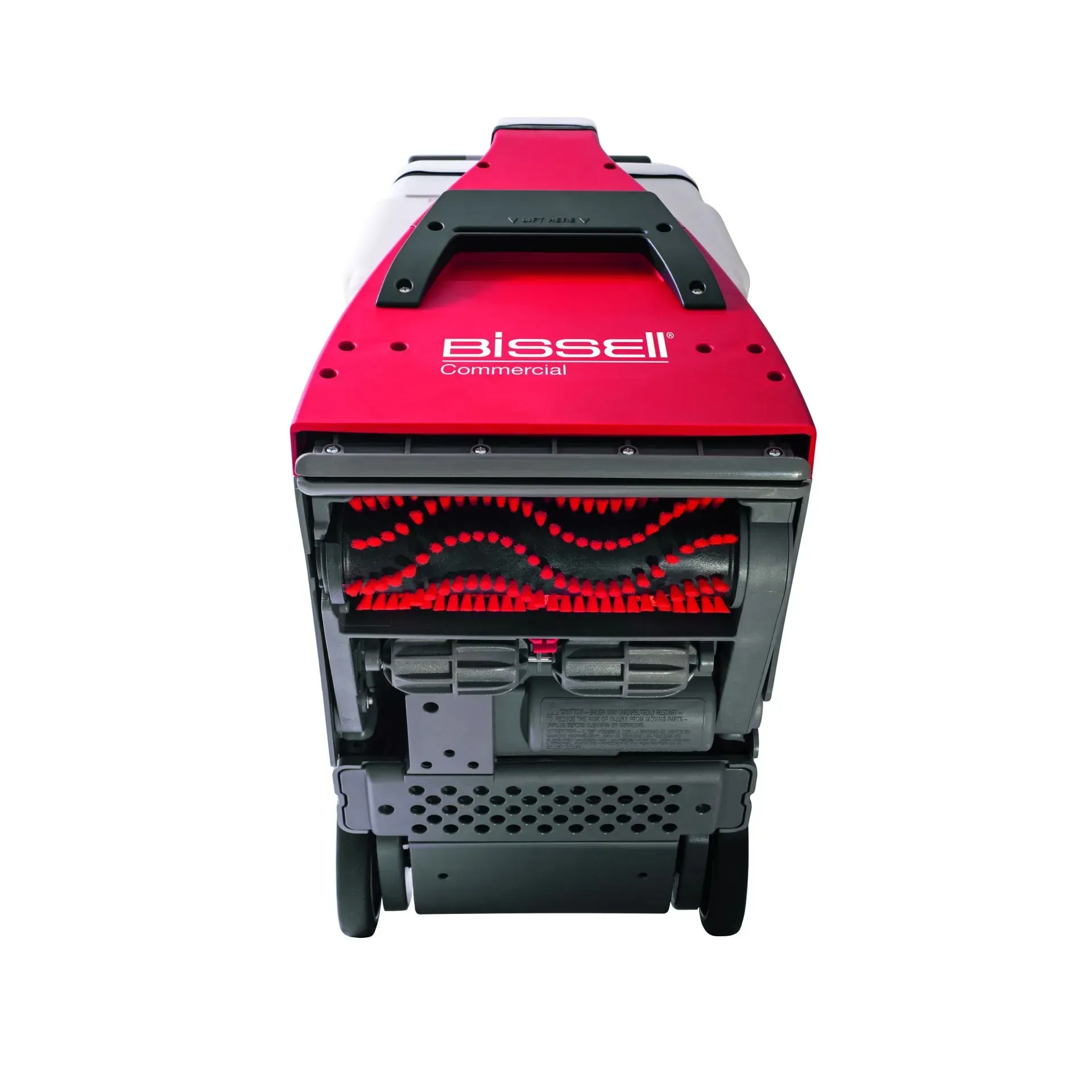 Bissell carpet cleaner with accessories: gray, red, and white.