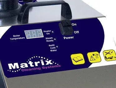 Stainless steel Matrix SQ4 steam cleaner on wheels.