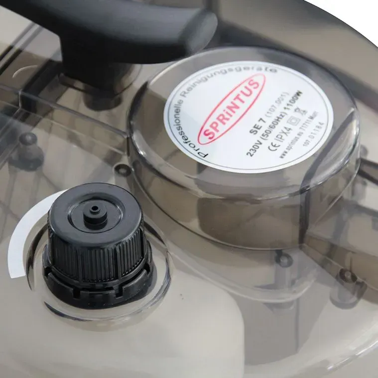 Turquoise carpet cleaner with a metal wand and nozzle, on a white background.