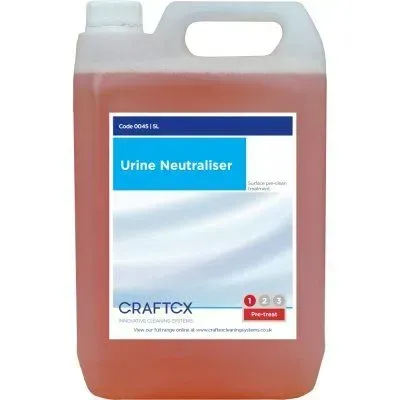 A large, orange CraftCX Urine Neutraliser container.