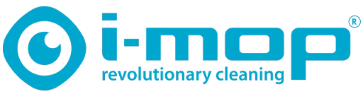 Logo of i-mop, a revolutionary cleaning product. The logo is blue and includes a stylized eye and the text.