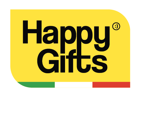 Il logo dei regali felici è giallo e nero.