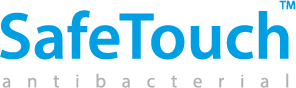 Il logo antibatterico Safetouch è blu e bianco