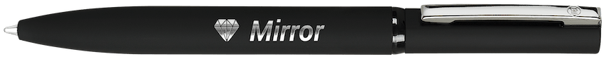 Un primo piano di un oggetto nero con la parola specchio sopra.